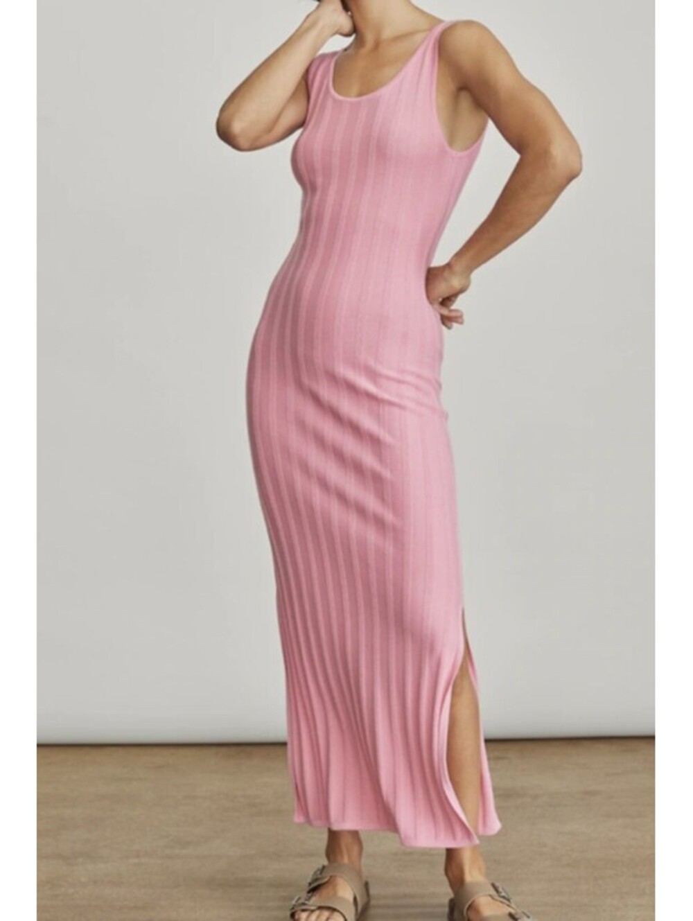 ELIZABETH AND JAMES light pink ribbed sleeveless sweater dress sz M